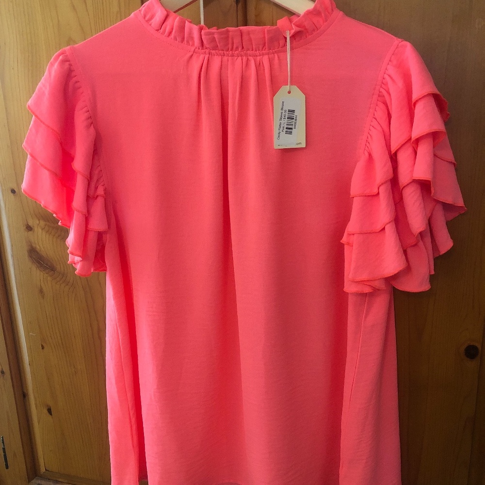Brand new -Bright pink flutter sleeve top